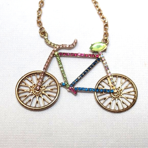 Bicycle Rhinestone Gold Tone Pendant - Picture 6 of 11